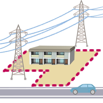 空中に高圧電線に通っている土地